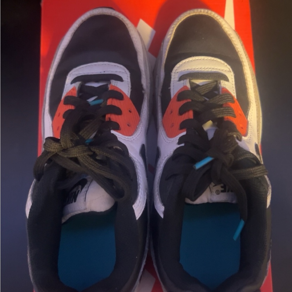 Nike Air Max 90 LTR Shoes White Black Orange Sneakers CD6864-110 Youth 6Y